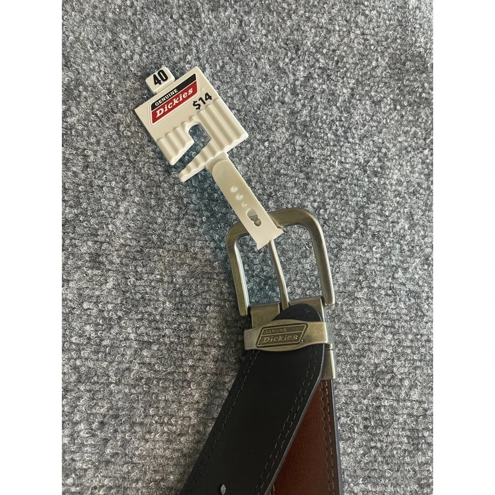 Dickies Mens Reversible Belt Black Tan Size‎ 40 Antique Brass Buckle New NWT